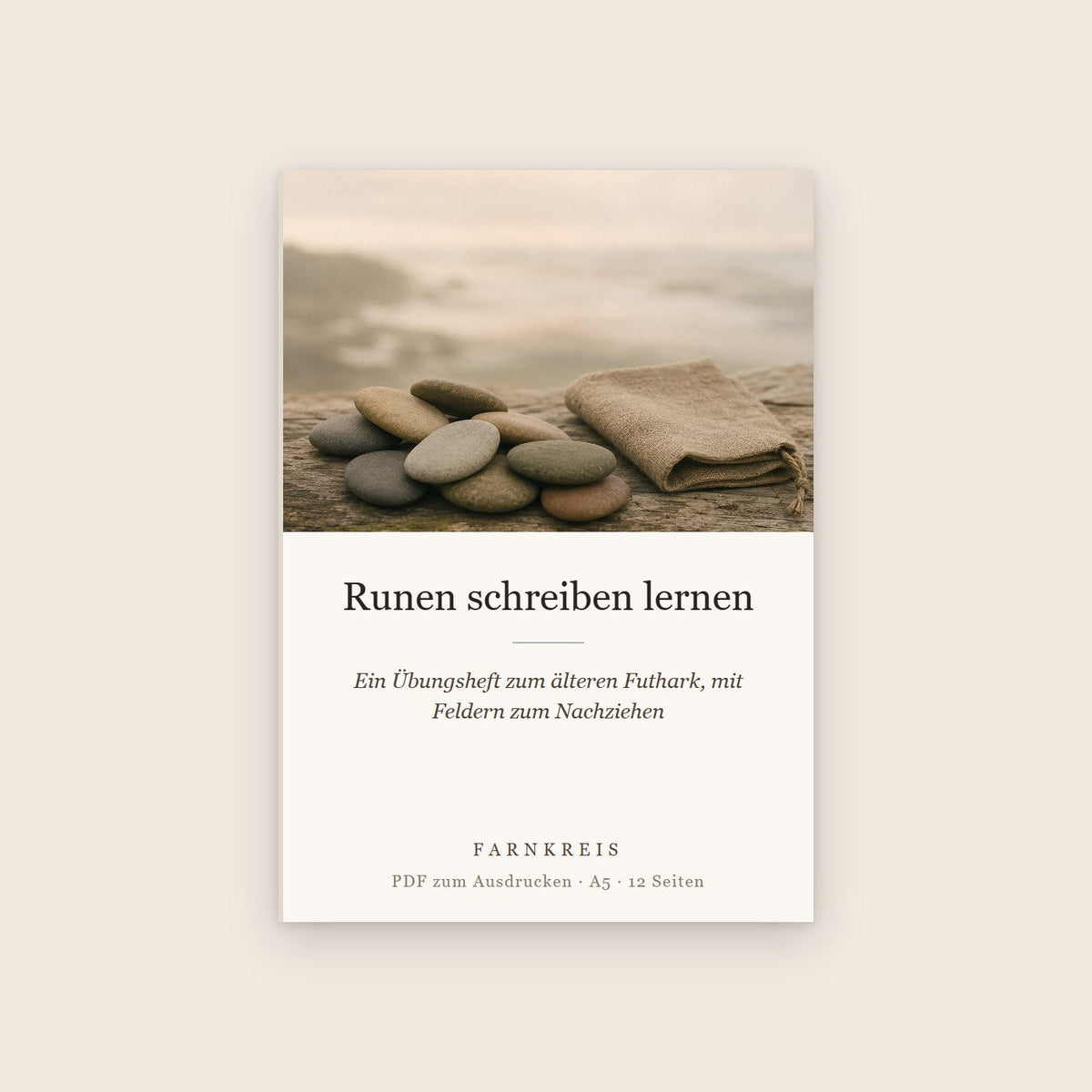 Titelseite des Uebungshefts, helle Natursteine auf Holz